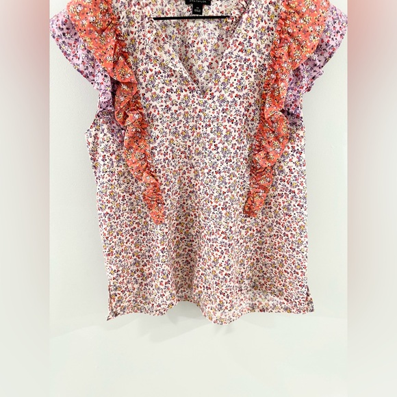 Ann Taylor Floral Flutter Sleeve Blouse Purple Size XS - Picture 6 of 8